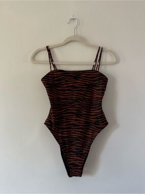 Tiger Print One Piece Swimsuit | Brown & Black Animal Print | Y2K | S/M